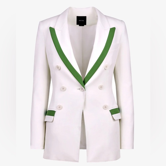 NEW NWT SMYTHE Taped Not A DB Blazer Jacket In Tennis Ivory & Green - Picture 2 of 9